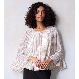 NEW LC Lauren Conrad Polka Dot Bell Sleeve Ruffle Blouse Small Peach Pink Top